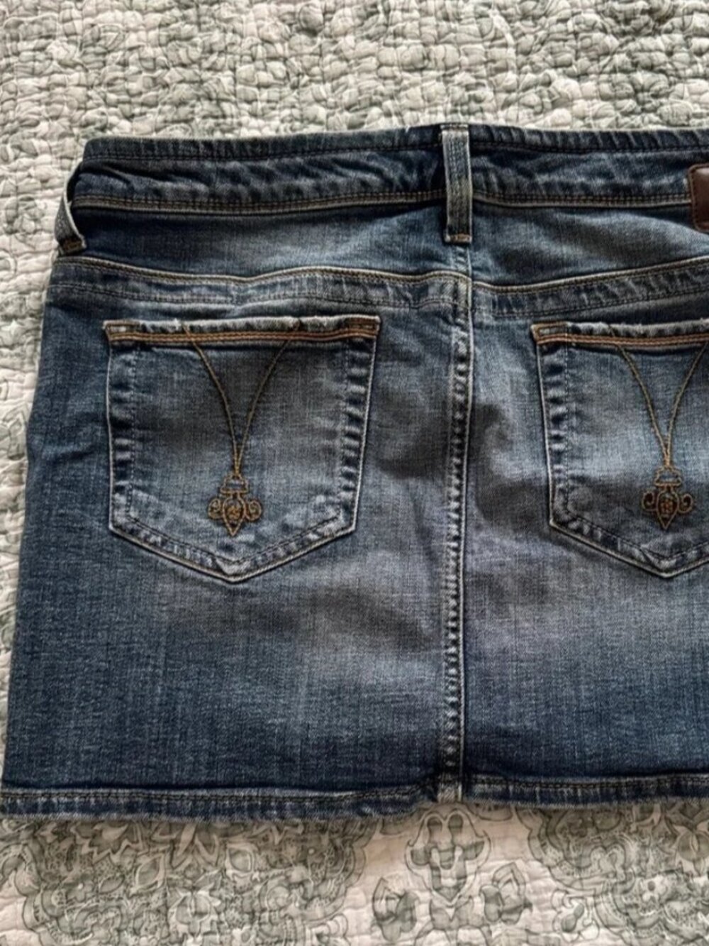 Dark Blue Denim Mini Skirt with Embroidered Back Pockets - Picture 2 of 2